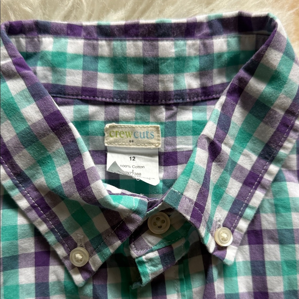J Crew Crewcuts  Green and Purple Plaid Shirt 12 - Picture 2 of 5